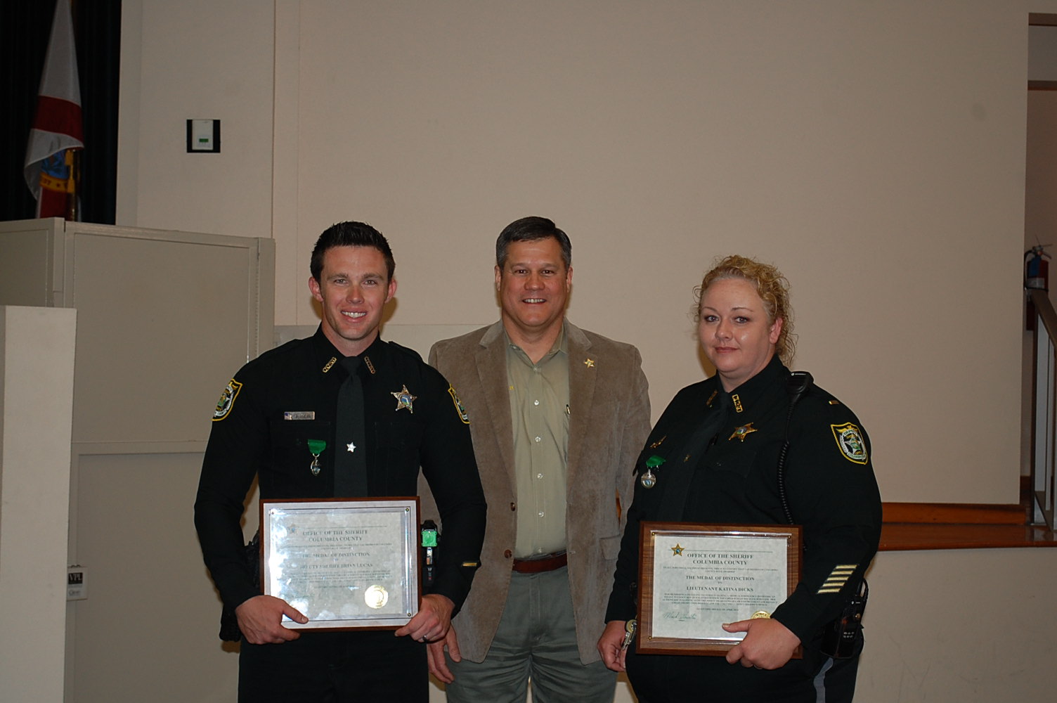 Deputy Brian Lucas (L), Sheriff Mark Hunter, and Lt. Katina Dicks (R)