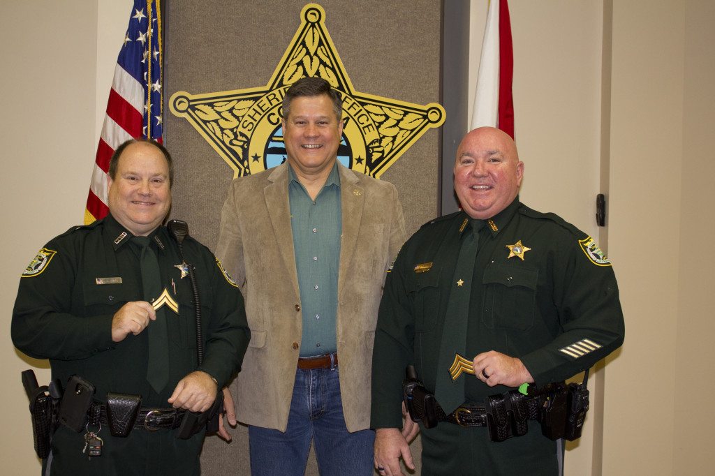 On Friday, January 16 in a ceremony attended by family, friends and Sheriff's Office personnel, Sheriff Mark Hunter promoted Corporal J.T. Williams to the rank of Sergeant and Deputy Sheriff Murray Smith to the rank of Corporal.