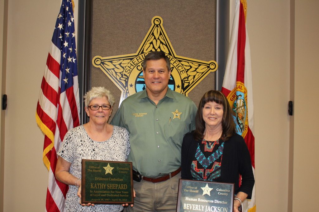 On Monday, April 27, Columbia County Sheriff's Office held a luncheon in honor of two valued members of the CCSO family who are retiring after many years with the agency. Sheriff Mark Hunter took the opportunity to point out that between them both they have over 60 years of service to the Sheriff's Office and Columbia County.